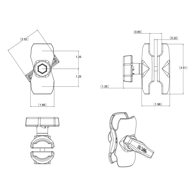 Ram Mounts Kort Arm för C Kulfäste - RAM-201U-B