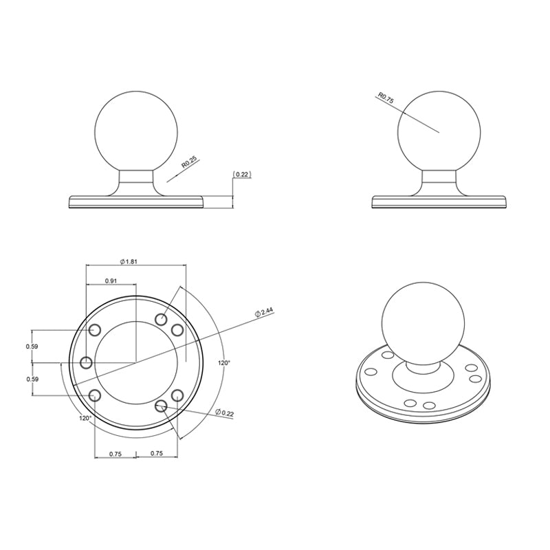 Ram Mounts Rund Bas med C Kulfäste - RAM-202U