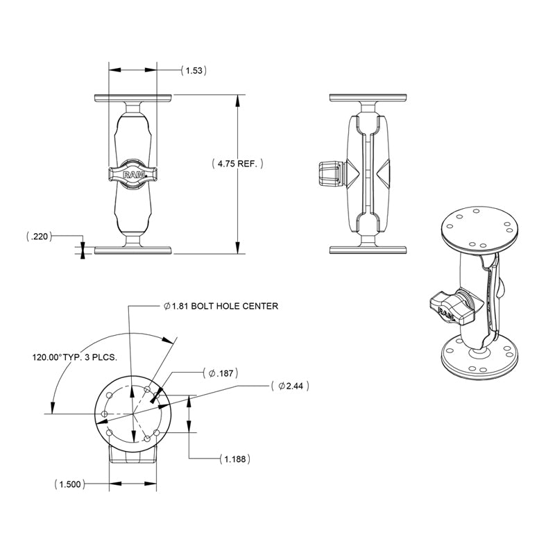Ram mounts Mellan Arm med två B kulfästen - RAM-B-101U