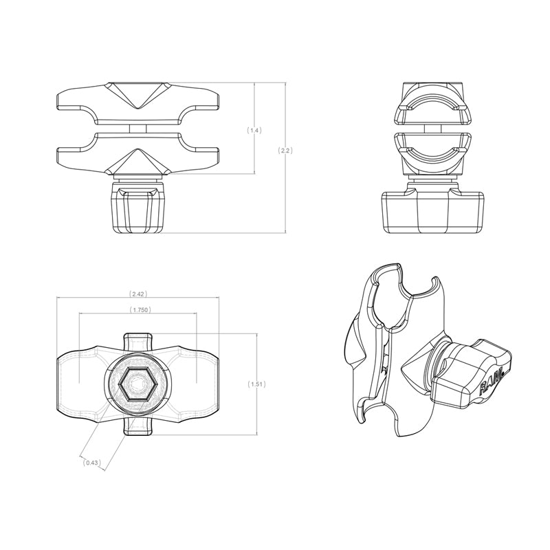 Ram Mounts Kort Arm för B Kulfäste - RAM-B-201U-A