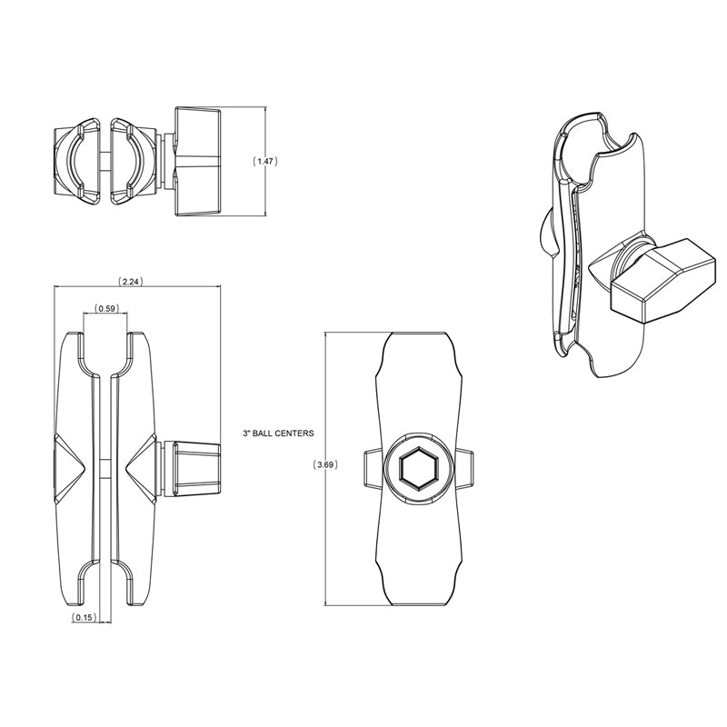 Ram Mounts Mellan Arm för B Kulfäste - RAM-B-201U