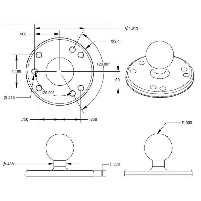 Ram Mounts Rund Bas med B Kulfäste - RAM-B-202U